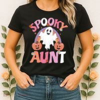 Family Retro Spooky Aunt Groovy Retro Halloween Ghost Costume Gift Women's T-Shirt thumb 2