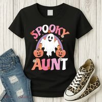 Family Retro Spooky Aunt Groovy Retro Halloween Ghost Costume Gift Women's T-Shirt thumb 3