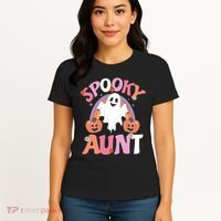 Family Retro Spooky Aunt Groovy Retro Halloween Ghost Costume Gift Women's T-Shirt thumb 4