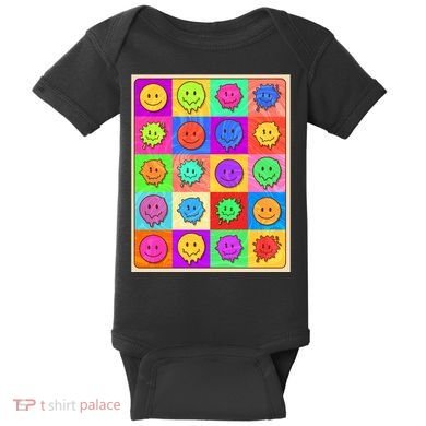 Funny Retro Trippy Smiley Pop Art Poster Baby Bodysuit