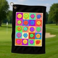 Funny Retro Trippy Smiley Pop Art Poster Golf Towel thumb 1