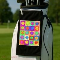 Funny Retro Trippy Smiley Pop Art Poster Golf Towel thumb 2