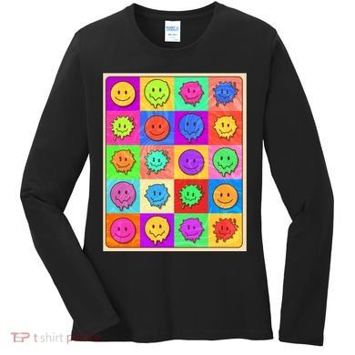 Funny Retro Trippy Smiley Pop Art Poster Women's Long Sleeve Shirt