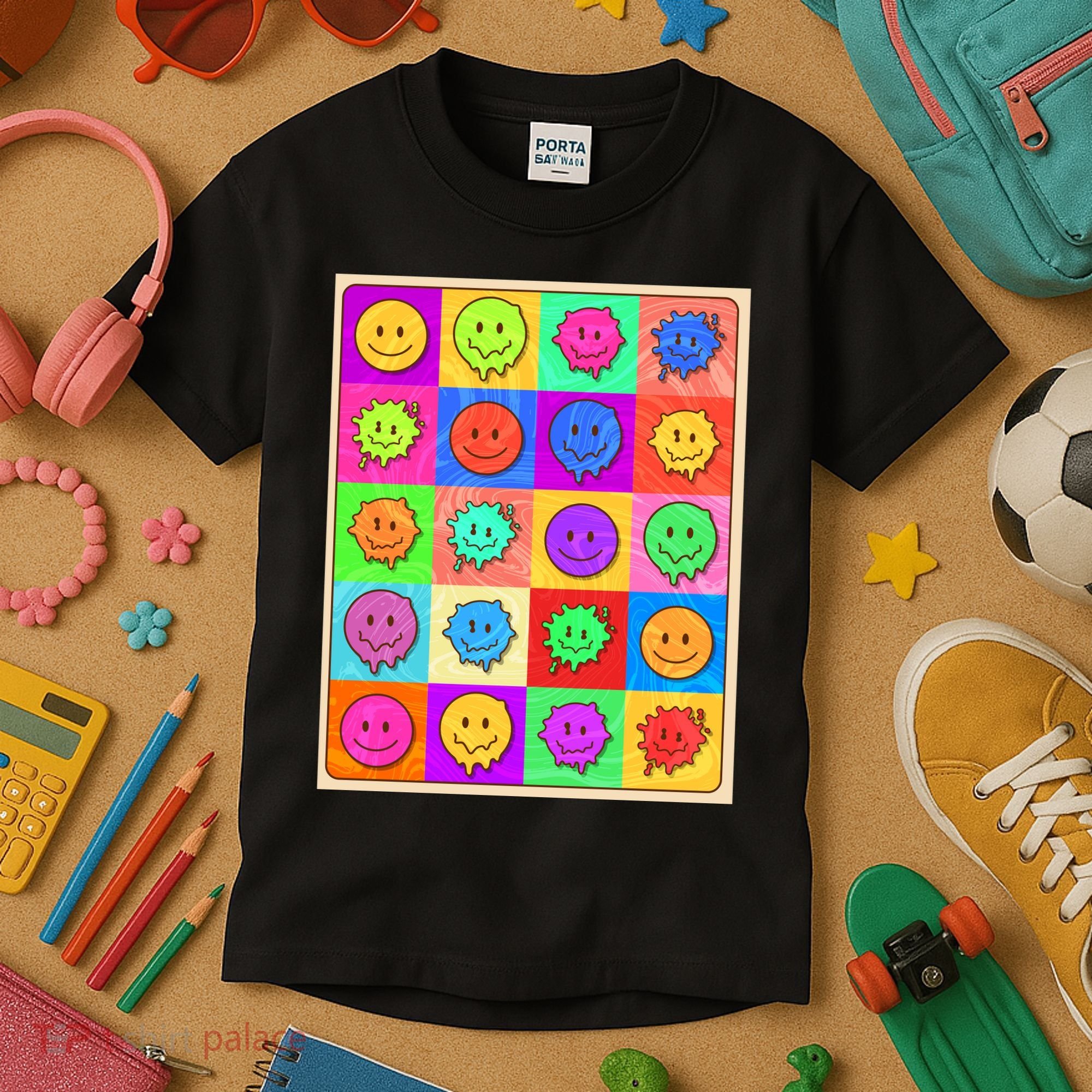 Funny Retro Trippy Smiley Pop Art Poster Kids T-Shirt