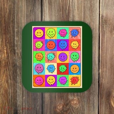 Funny Retro Trippy Smiley Pop Art Poster Coaster