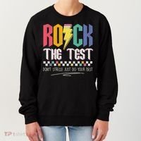 Funny Rock The Test Don't Stress Testing Day Teacher Student Women's Sweatshirt thumb 0