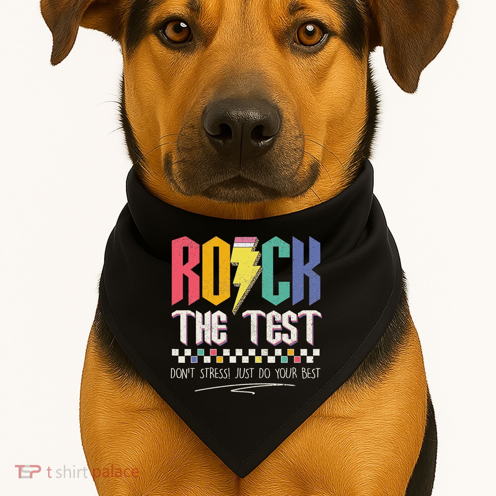 Funny Rock The Test Don't Stress Testing Day Teacher Student USA-Made Doggie Bandana