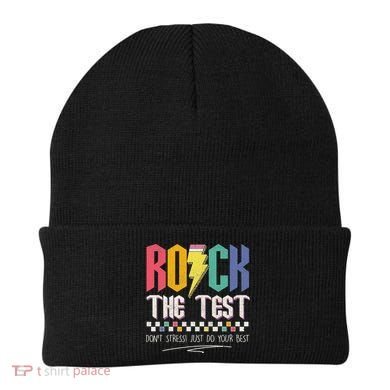 Funny Rock The Test Don't Stress Testing Day Teacher Student Beanie
