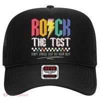 Funny Rock The Test Don't Stress Testing Day Teacher Student Hat thumb 0