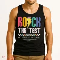 Funny Rock The Test Don't Stress Testing Day Teacher Student Tank Top thumb 3
