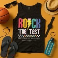 Funny Rock The Test Don't Stress Testing Day Teacher Student Tank Top thumb 4