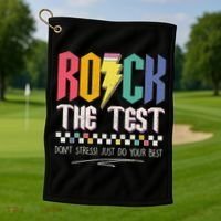 Funny Rock The Test Don't Stress Testing Day Teacher Student Golf Towel thumb 1