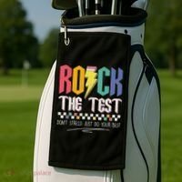 Funny Rock The Test Don't Stress Testing Day Teacher Student Golf Towel thumb 2