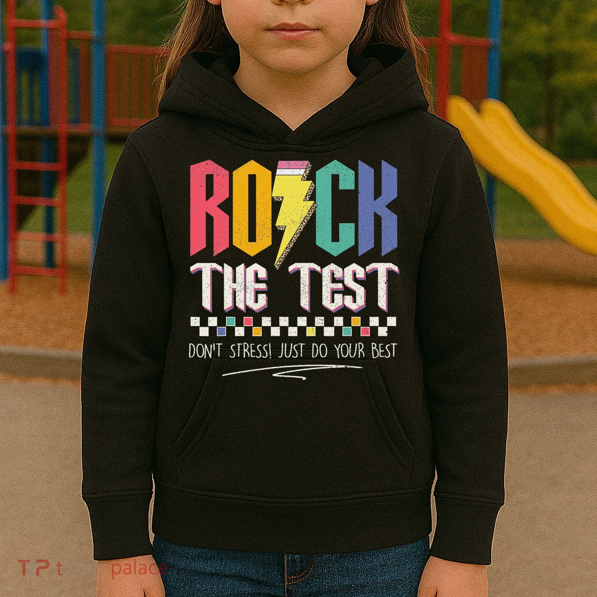 Funny Rock The Test Don't Stress Testing Day Teacher Student Kids Hoodie