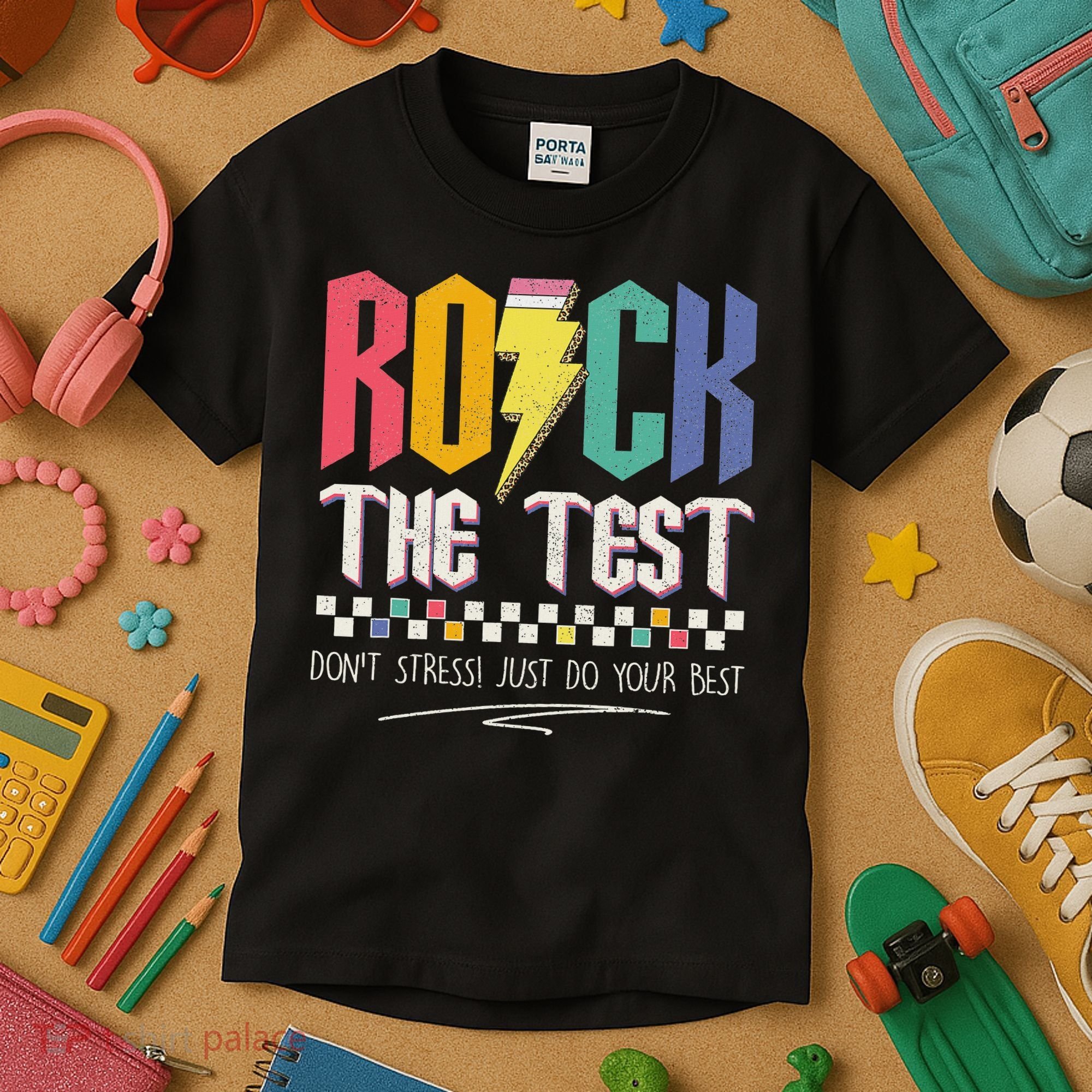 Funny Rock The Test Don't Stress Testing Day Teacher Student Kids T-Shirt