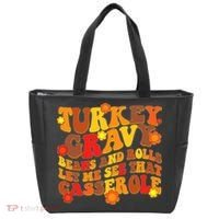 Funny Retro Thanksgiving Turkey Gravy Beans And Rolls Let Me See That Casserole Tote Bag thumb 0