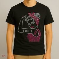 Fight Rosie The Riveter Rhinestone Breast Cancer Awareness T-Shirt thumb 3