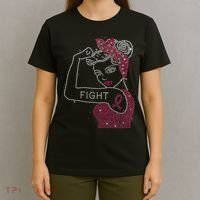 Fight Rosie The Riveter Rhinestone Breast Cancer Awareness T-Shirt thumb 4