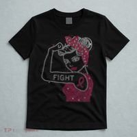 Fight Rosie The Riveter Rhinestone Breast Cancer Awareness T-Shirt thumb 5