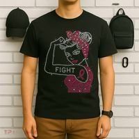 Fight Rosie The Riveter Rhinestone Breast Cancer Awareness T-Shirt thumb 6
