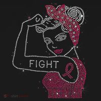 Fight Rosie The Riveter Rhinestone Breast Cancer Awareness T-Shirt thumb 7