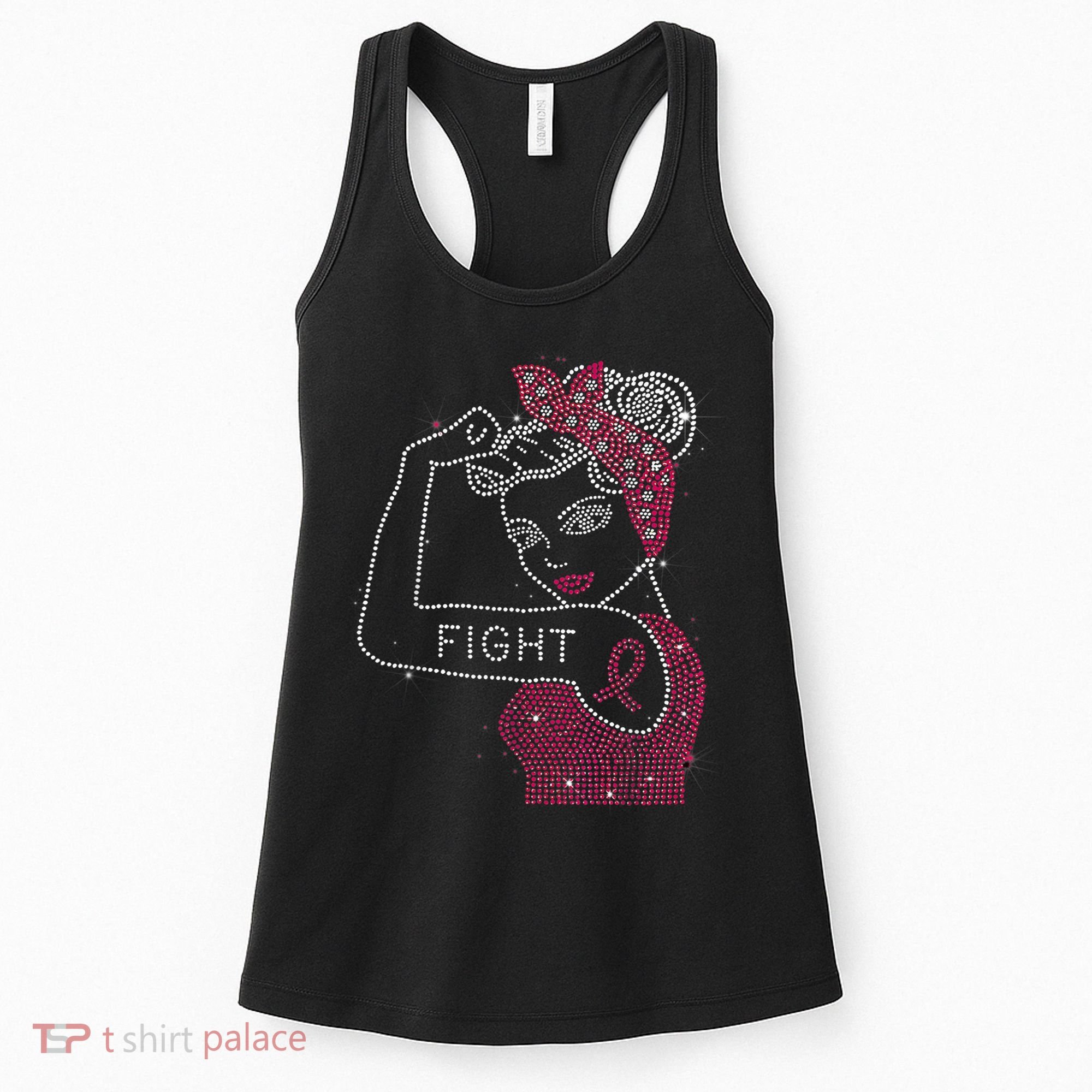 Fight Rosie The Riveter Rhinestone Breast Cancer Awareness Women's Tank Top