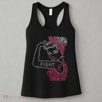 Fight Rosie The Riveter Rhinestone Breast Cancer Awareness Women's Tank Top thumb 3