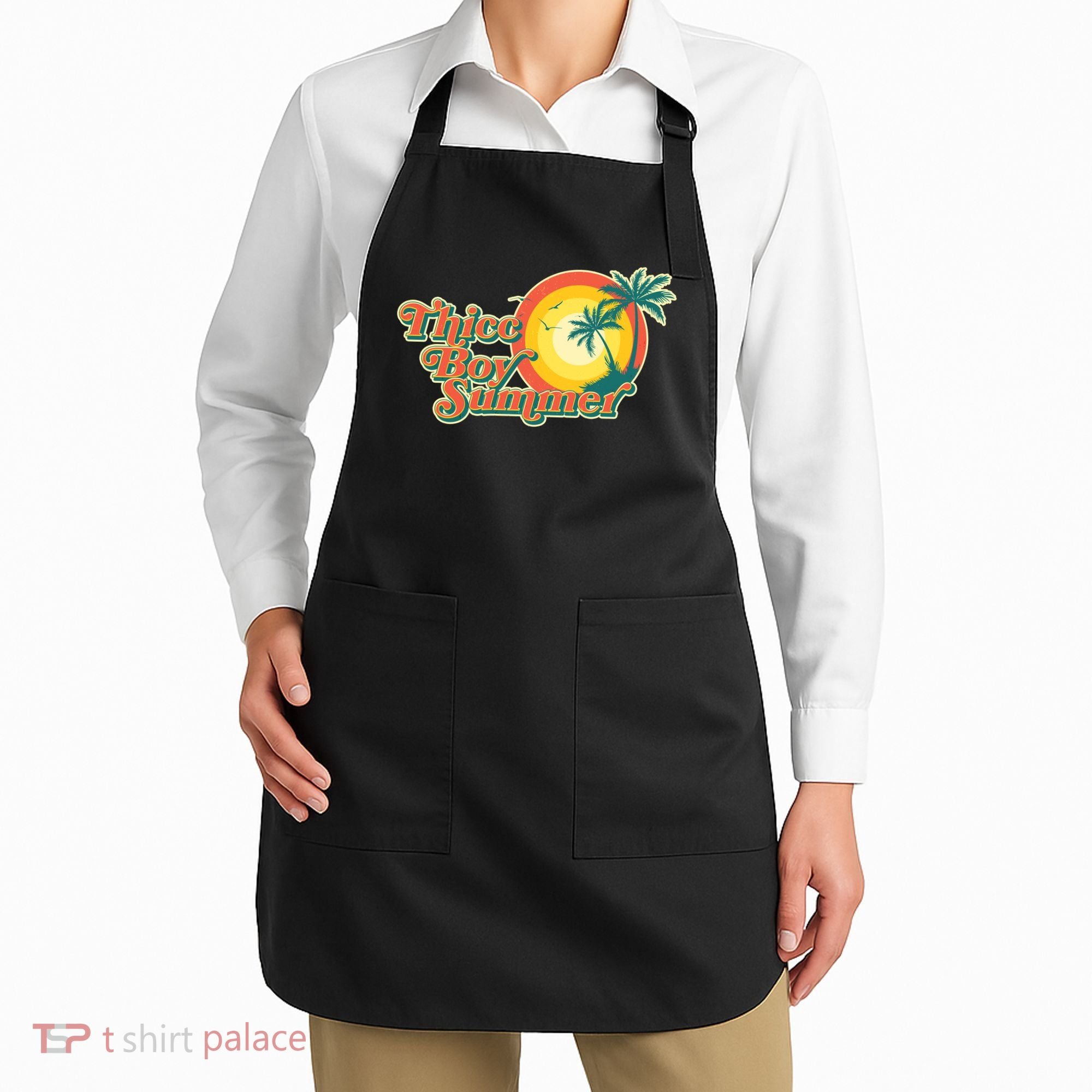 Funny Retro Thicc Boy Summer Apron