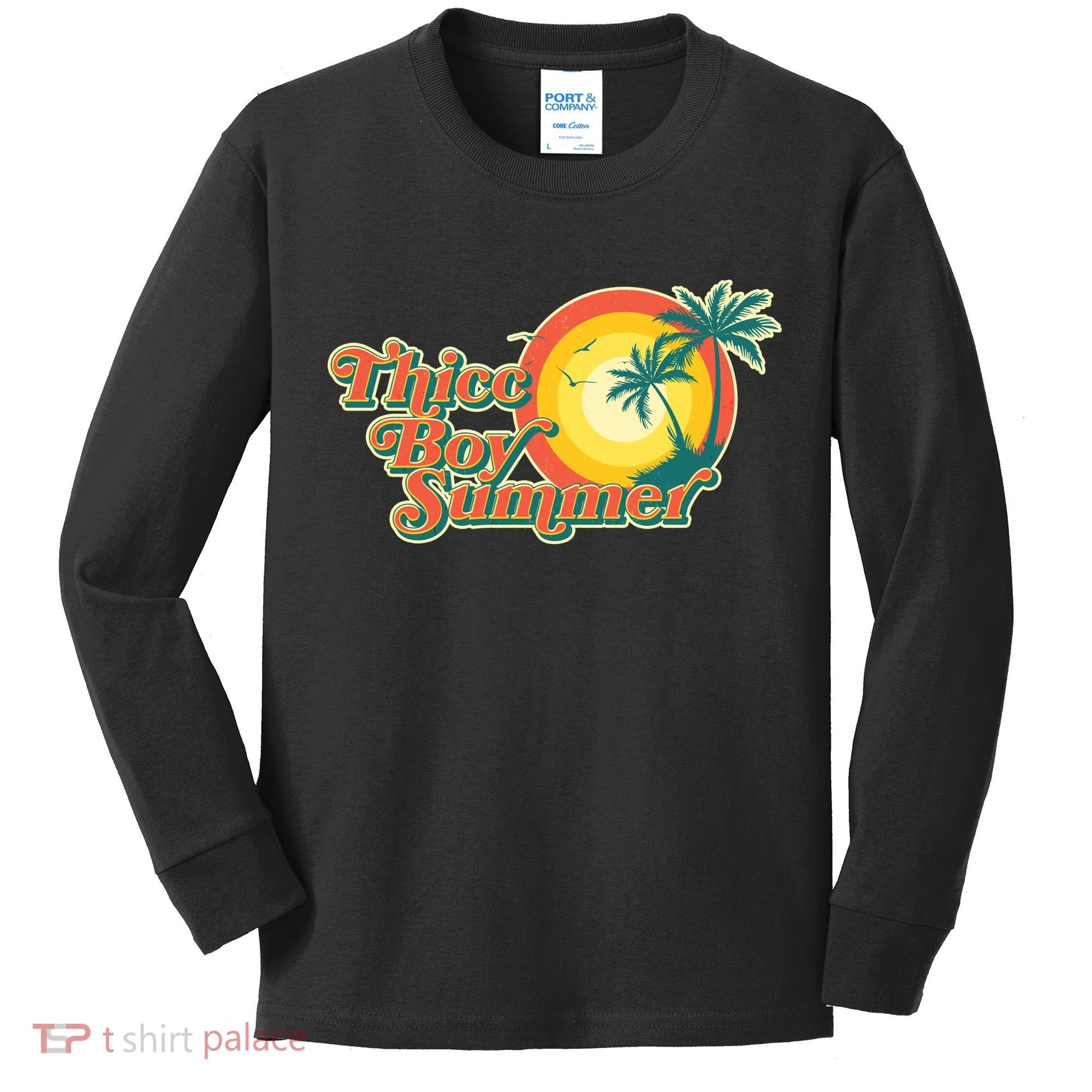 Funny Retro Thicc Boy Summer Kids Long Sleeve Shirt