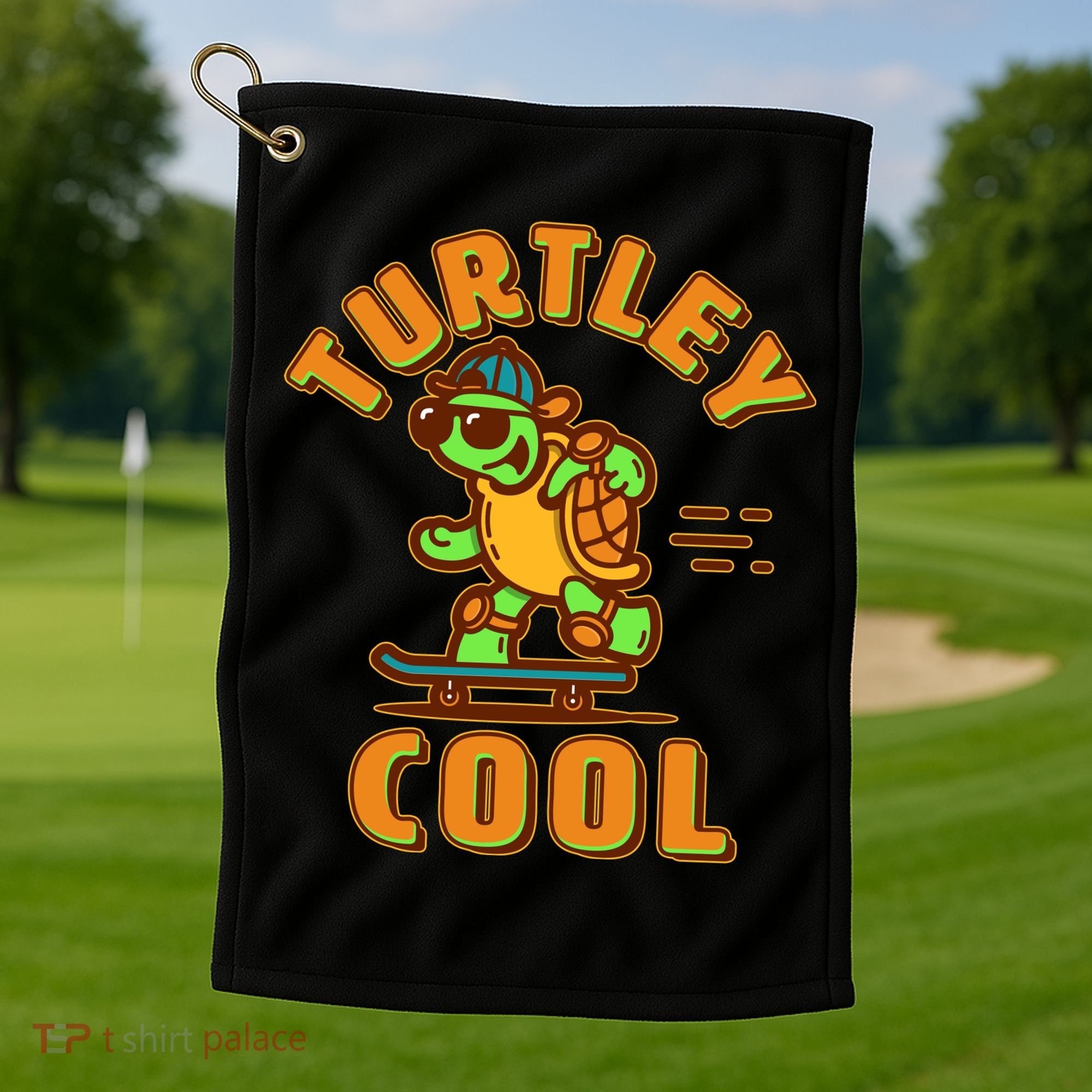 Funny Retro Turtley Cool Skateboarding Turtle Golf Towel