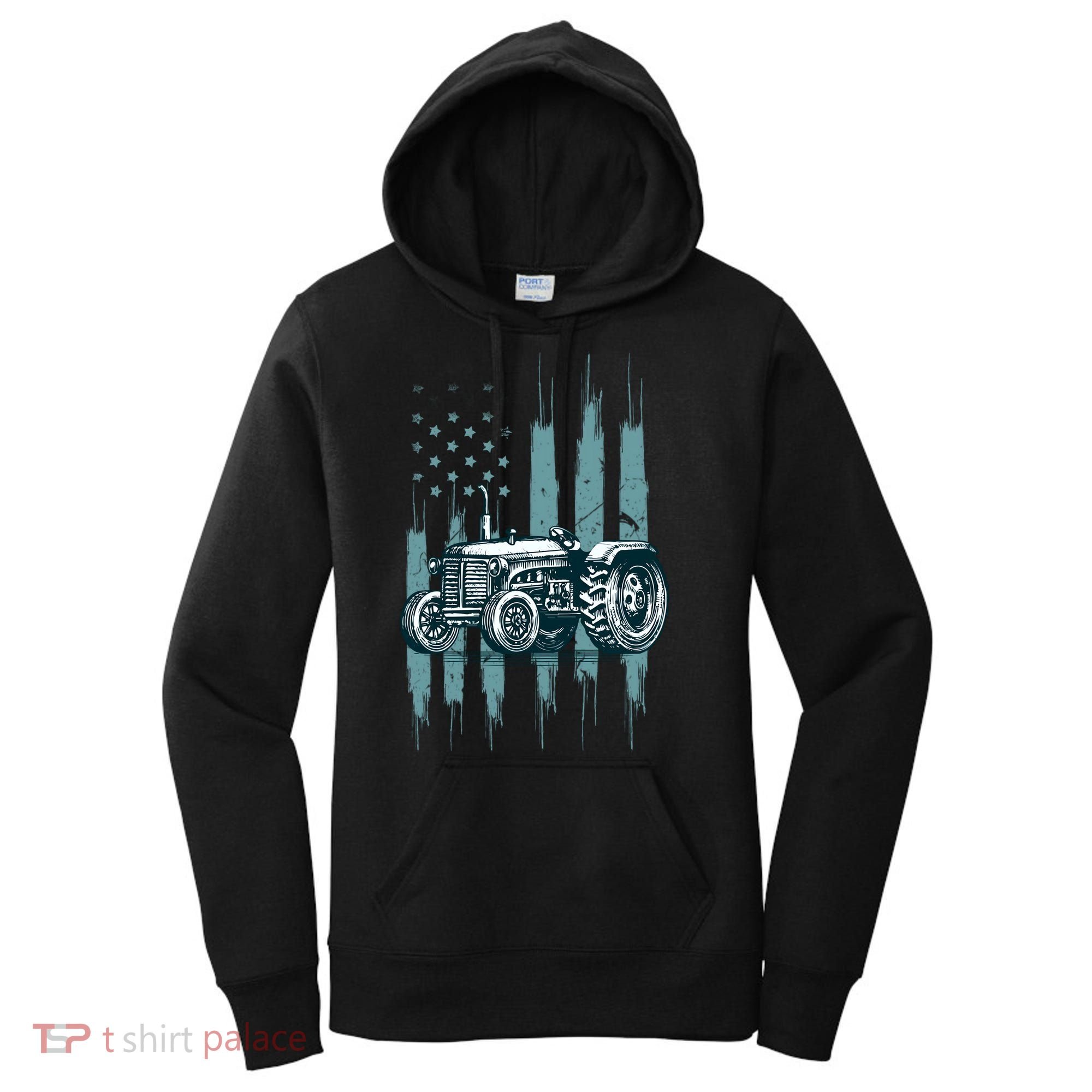 Farmer Rancher Truck Drive Driver Us Flag American Tractor Gift Women's Hoodie