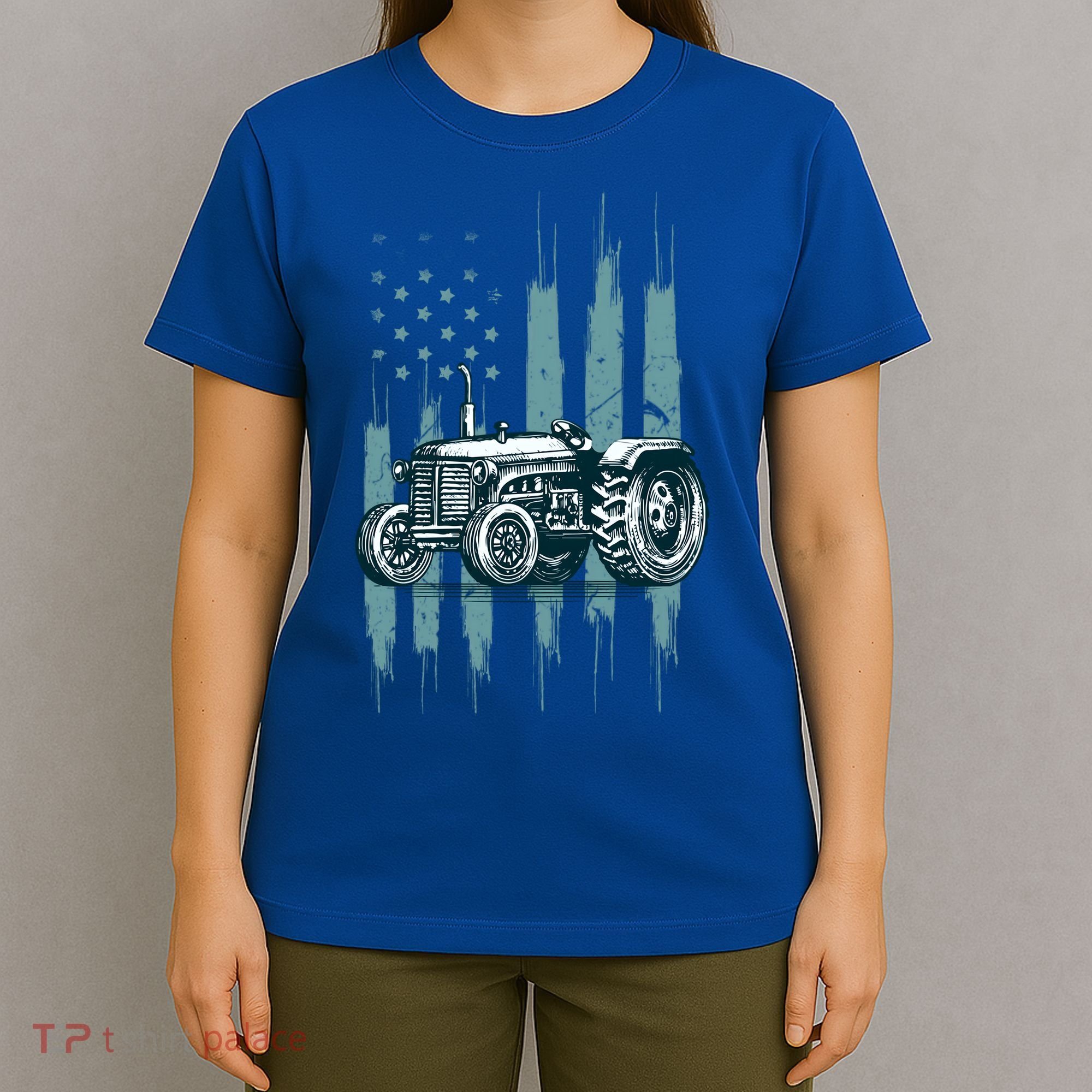 Farmer Rancher Truck Drive Driver Us Flag American Tractor Gift T-Shirt