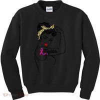 Fighter Rosie The Riveter Breast Cancer Awareness Kids Sweatshirt thumb 0