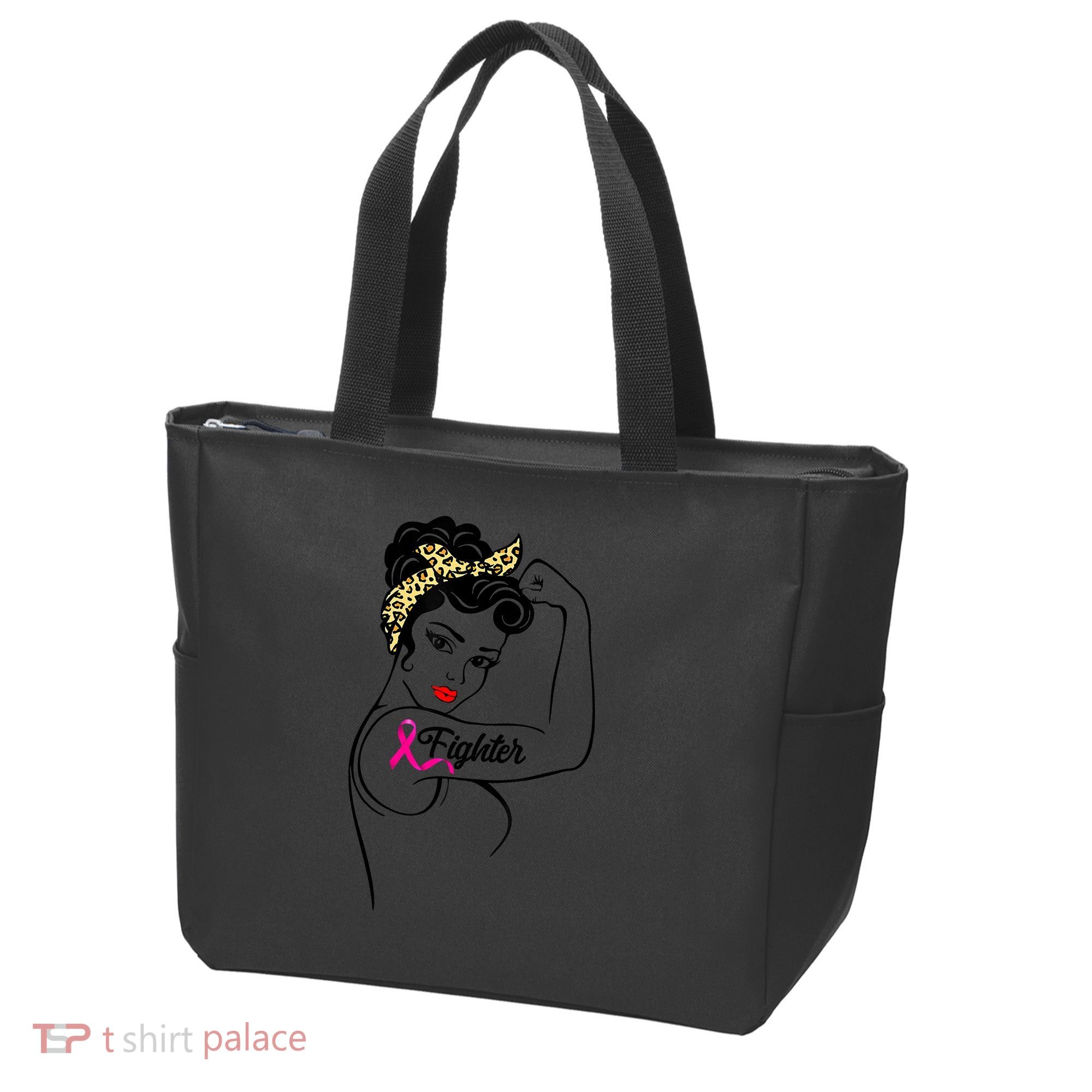 Fighter Rosie The Riveter Breast Cancer Awareness Tote Bag