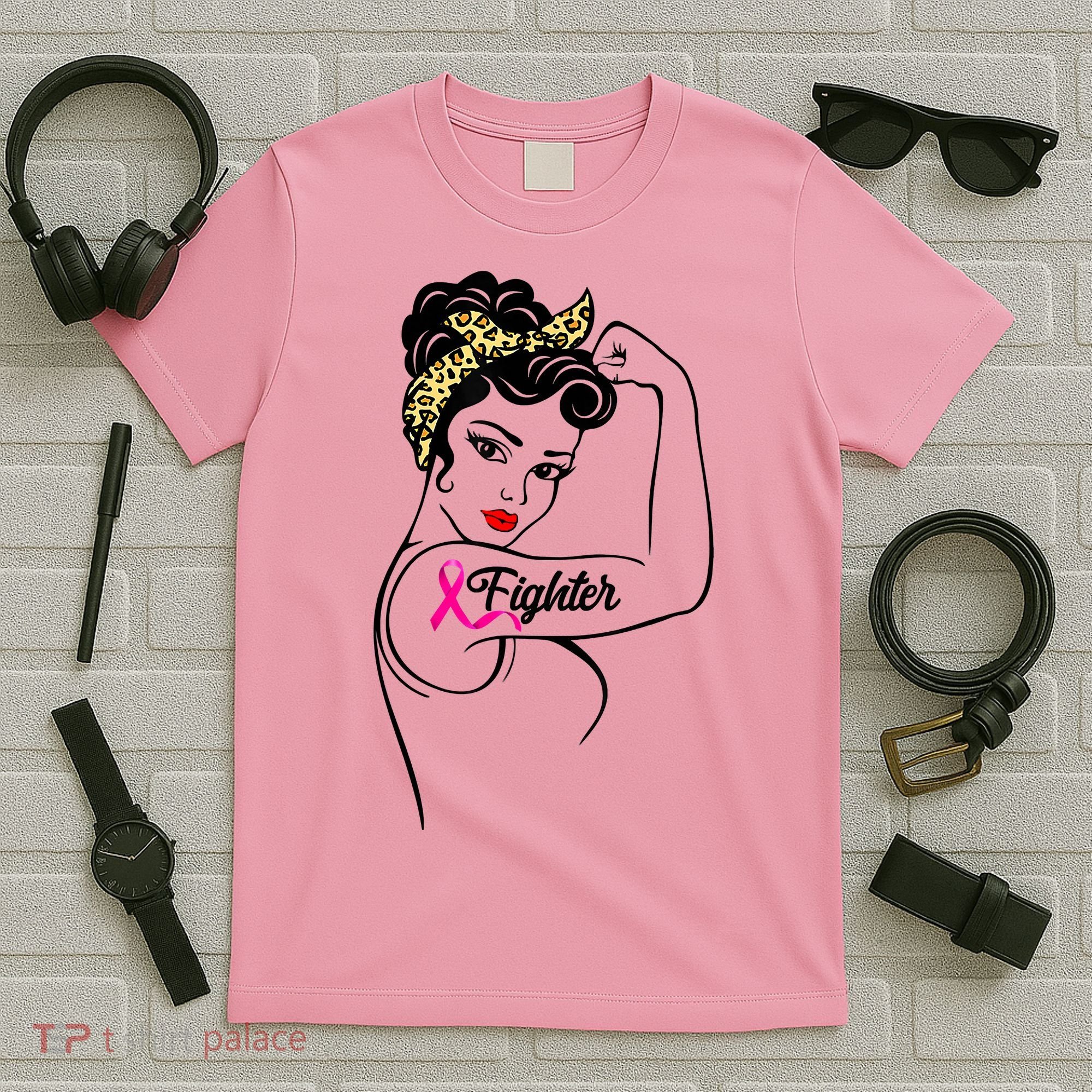 Fighter Rosie The Riveter Breast Cancer Awareness T-Shirt