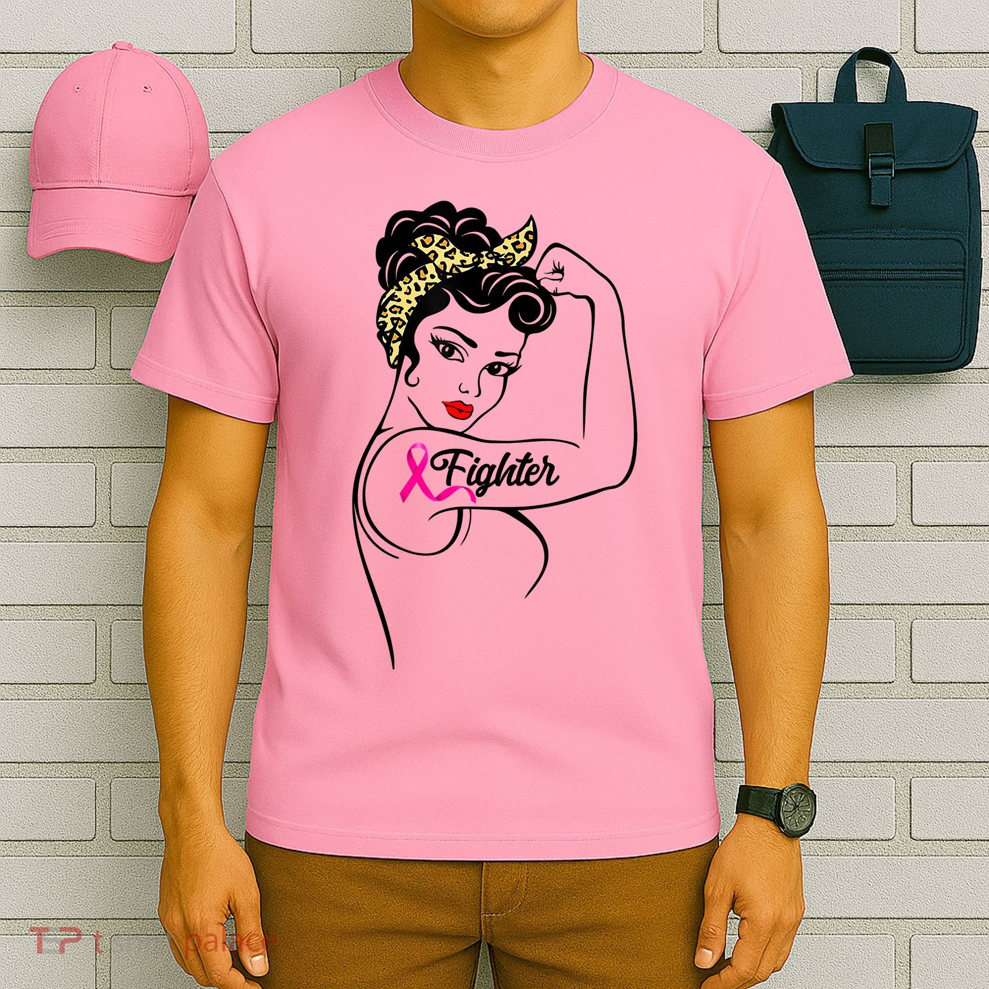 Fighter Rosie The Riveter Breast Cancer Awareness T-Shirt
