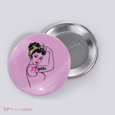 Fighter Rosie The Riveter Breast Cancer Awareness Button
