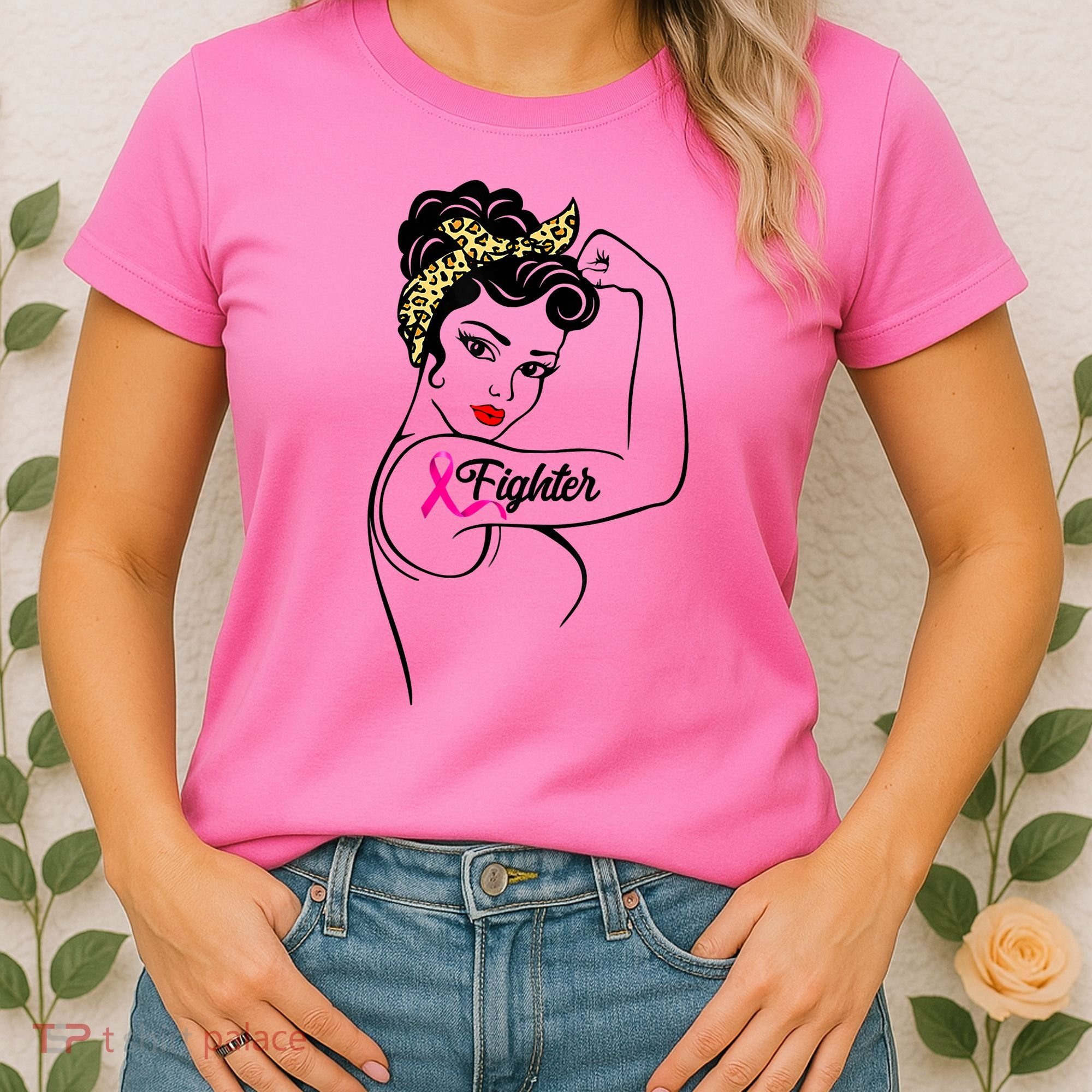 Fighter Rosie The Riveter Breast Cancer Awareness Women's T-Shirt