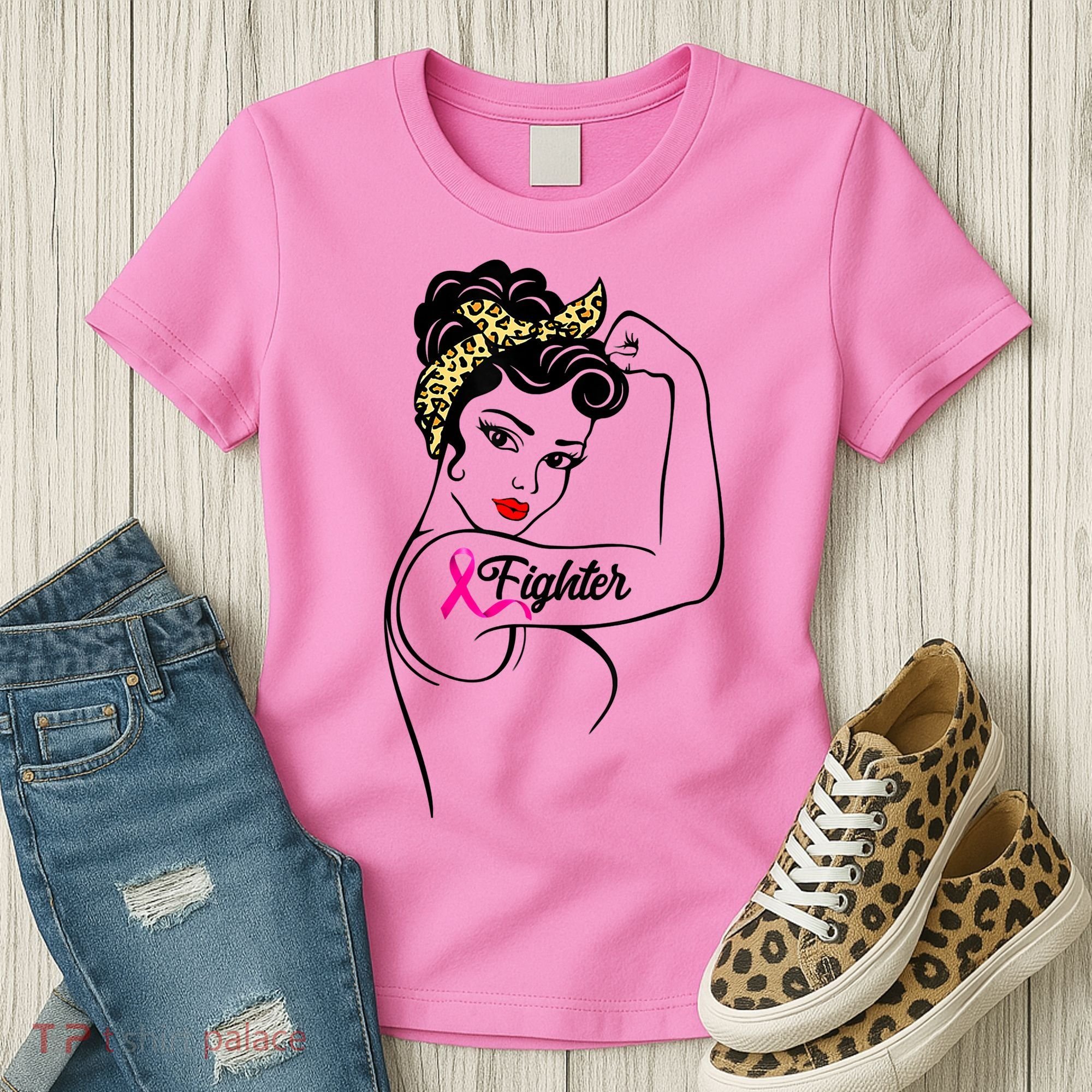 Fighter Rosie The Riveter Breast Cancer Awareness Women's T-Shirt