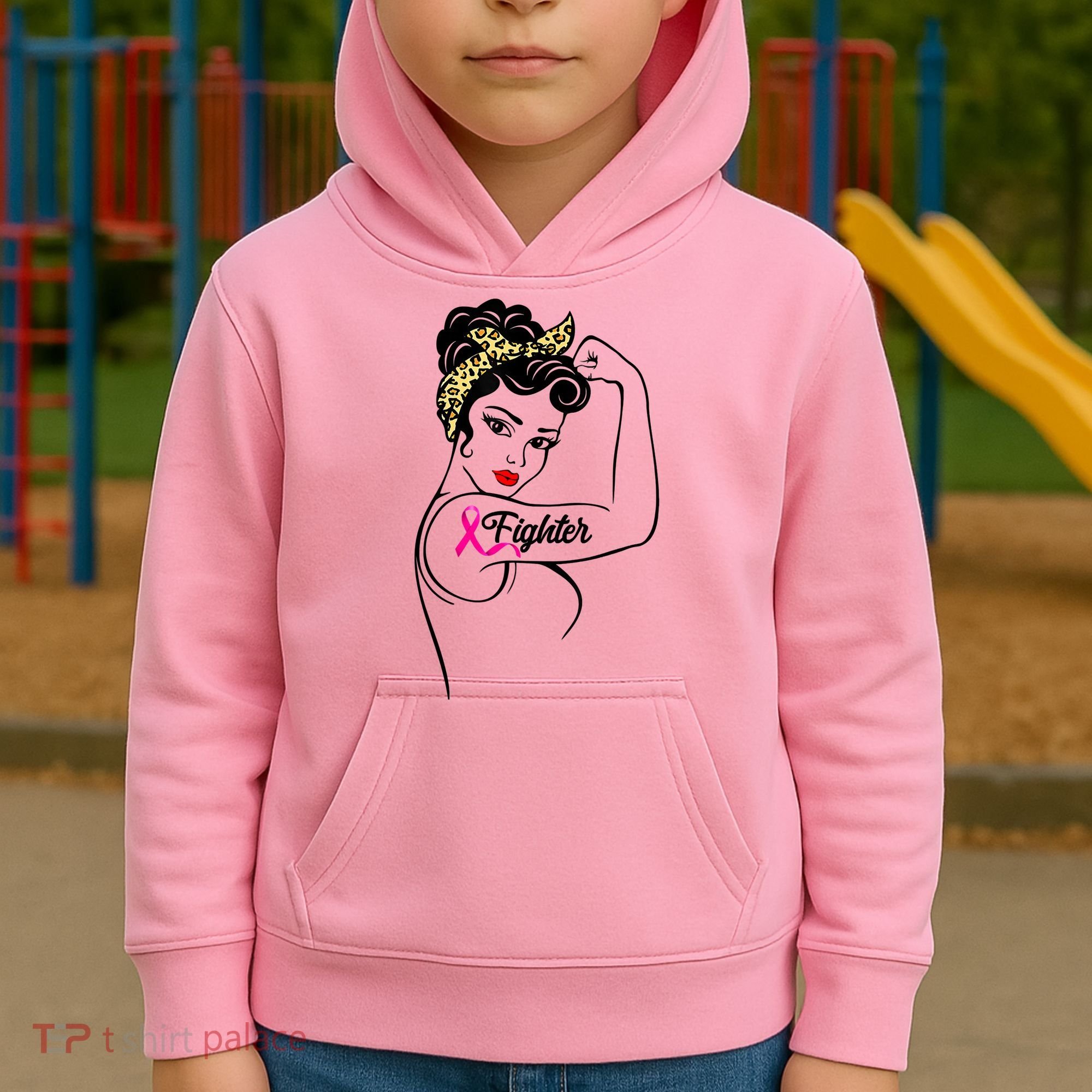 Fighter Rosie The Riveter Breast Cancer Awareness Kids Hoodie