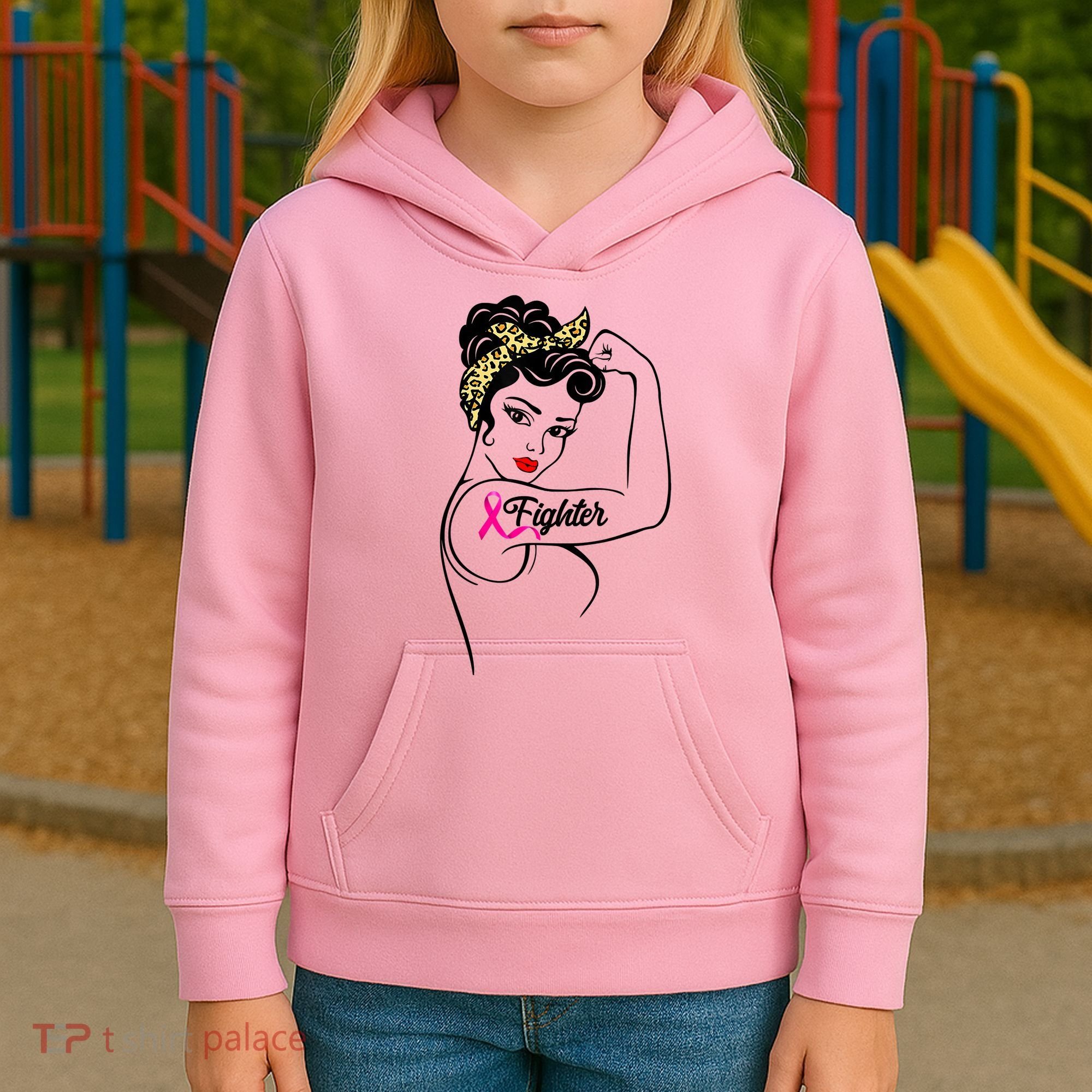 Fighter Rosie The Riveter Breast Cancer Awareness Kids Hoodie