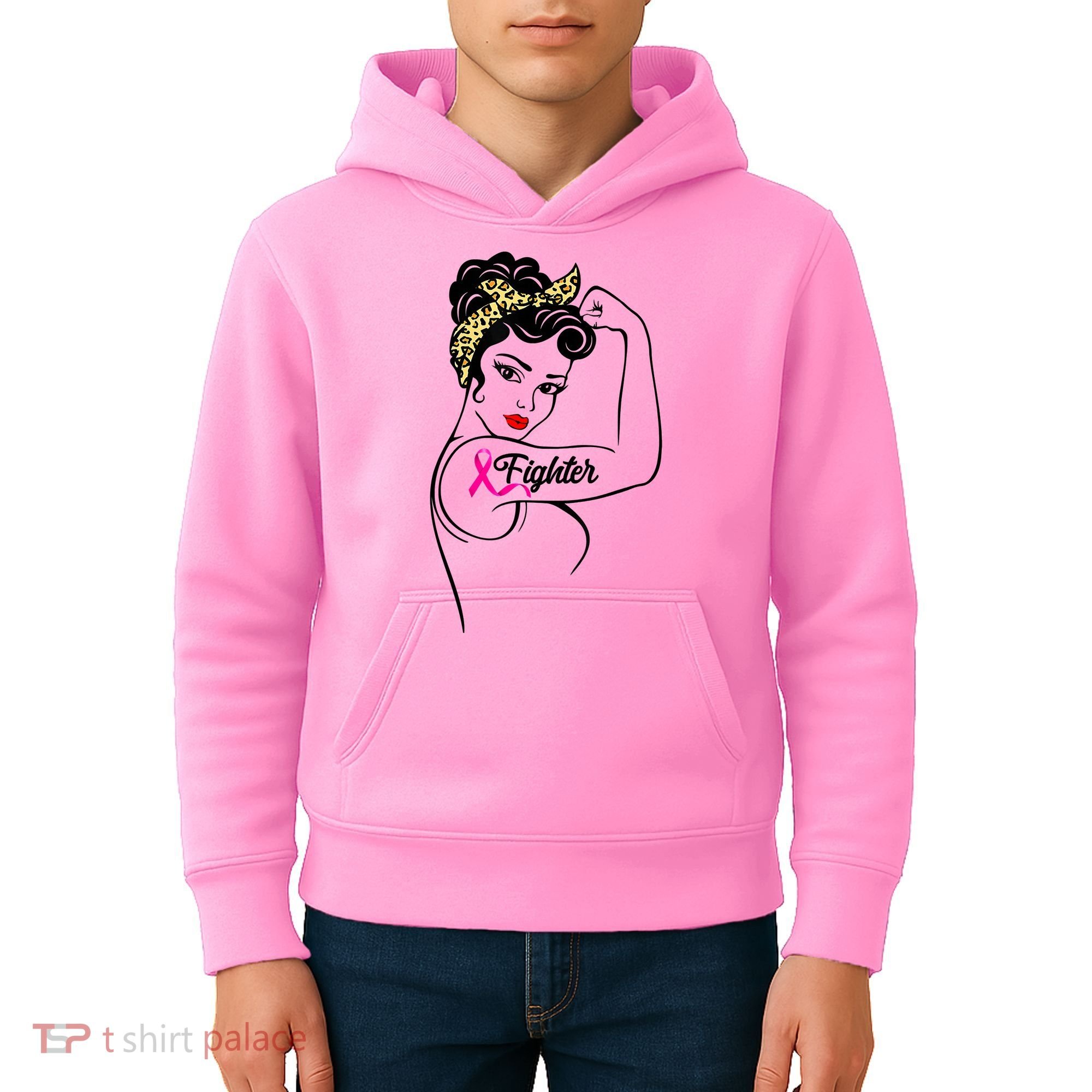 Fighter Rosie The Riveter Breast Cancer Awareness Kids Hoodie
