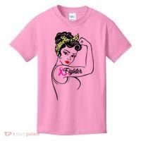 Fighter Rosie The Riveter Breast Cancer Awareness Kids T-Shirt thumb 0