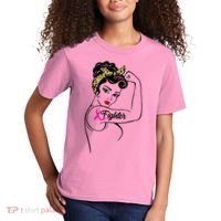 Fighter Rosie The Riveter Breast Cancer Awareness Kids T-Shirt thumb 2