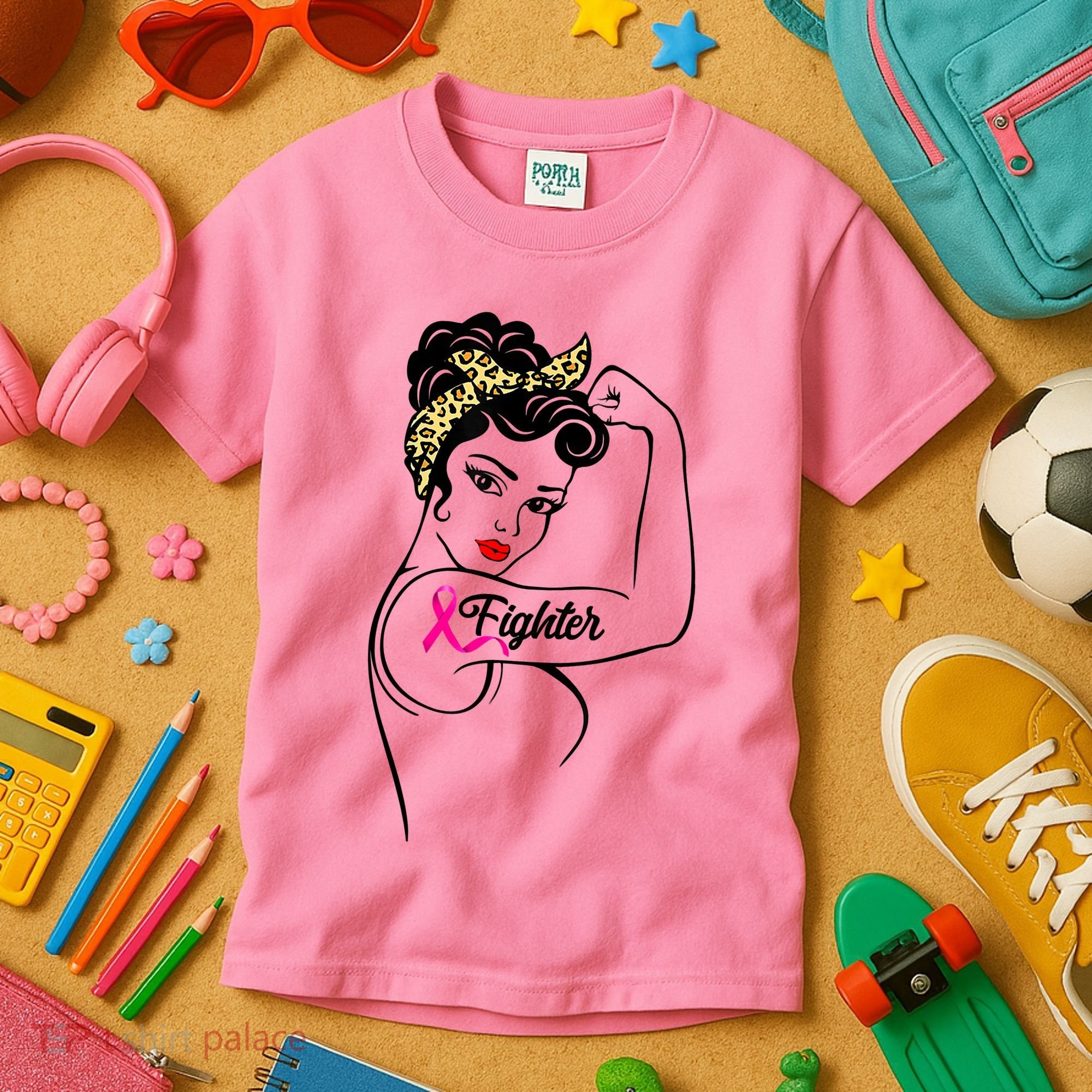 Fighter Rosie The Riveter Breast Cancer Awareness Kids T-Shirt