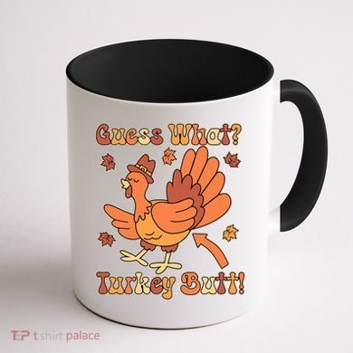 Funny Retro Thanksgiving Guess What Turkey Butt Coffee Mug back