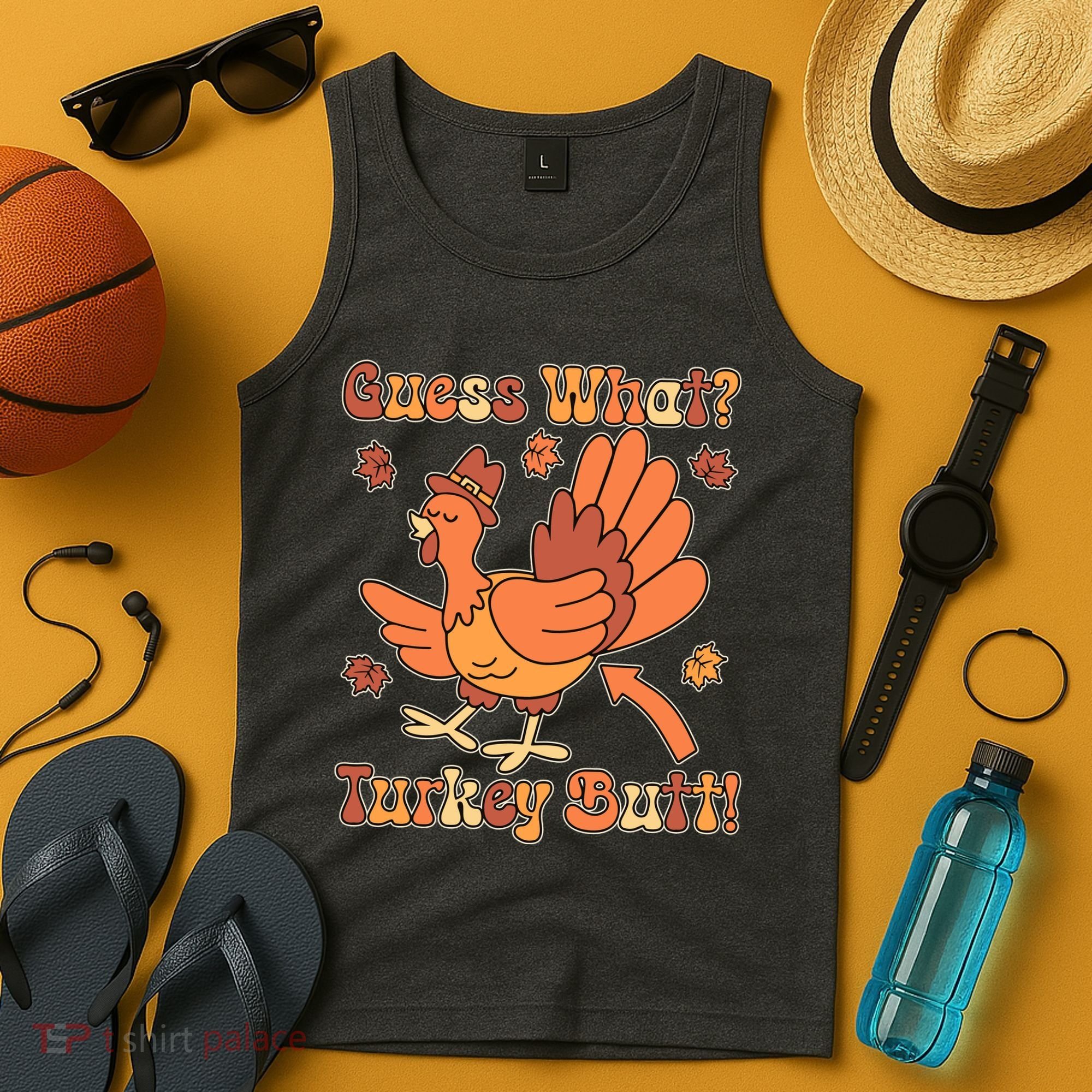 Funny Retro Thanksgiving Guess What Turkey Butt Tank Top