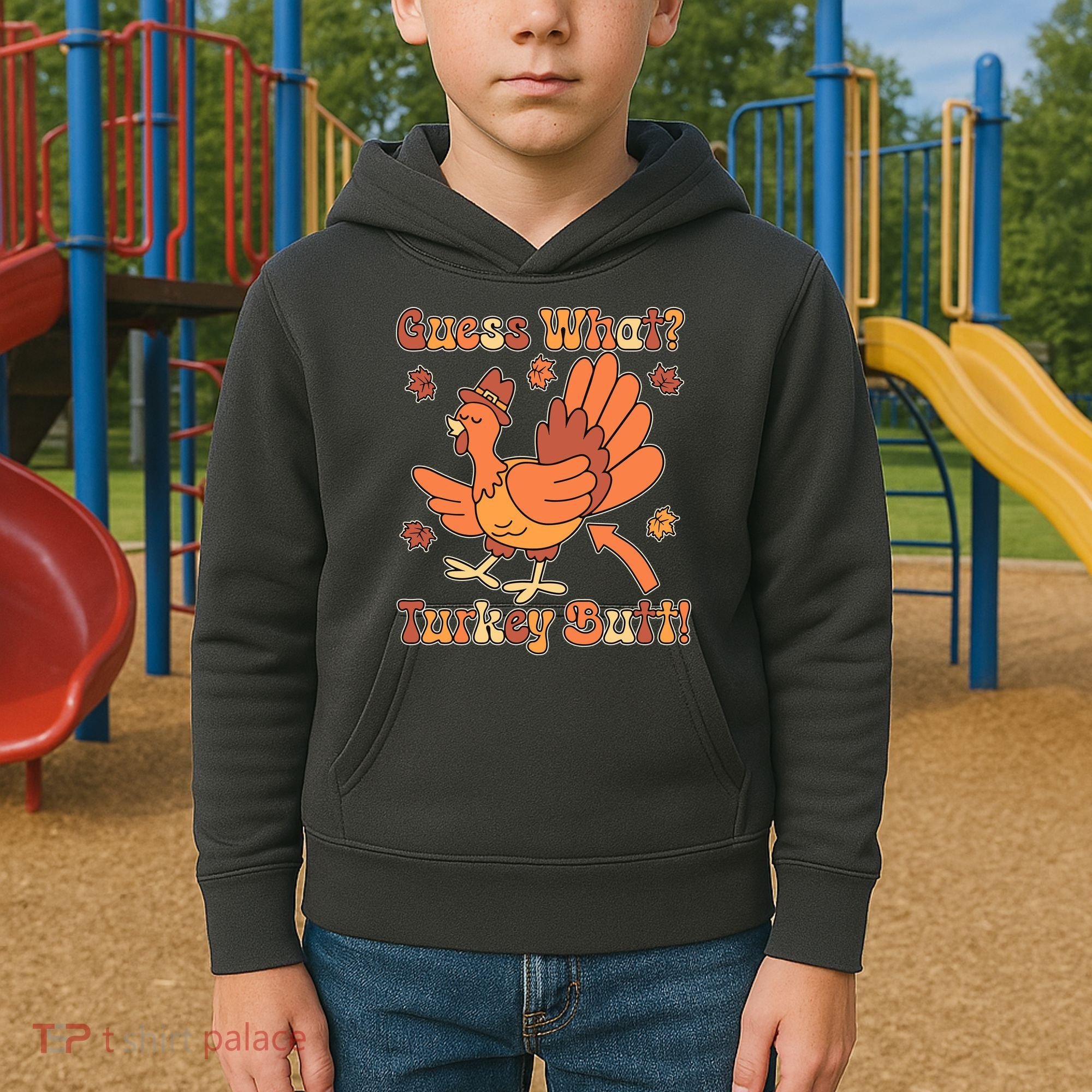 Funny Retro Thanksgiving Guess What Turkey Butt Kids Hoodie