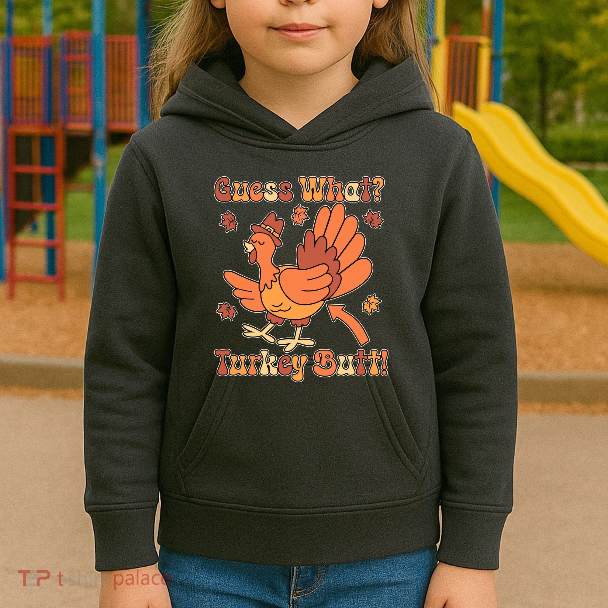 Funny Retro Thanksgiving Guess What Turkey Butt Kids Hoodie
