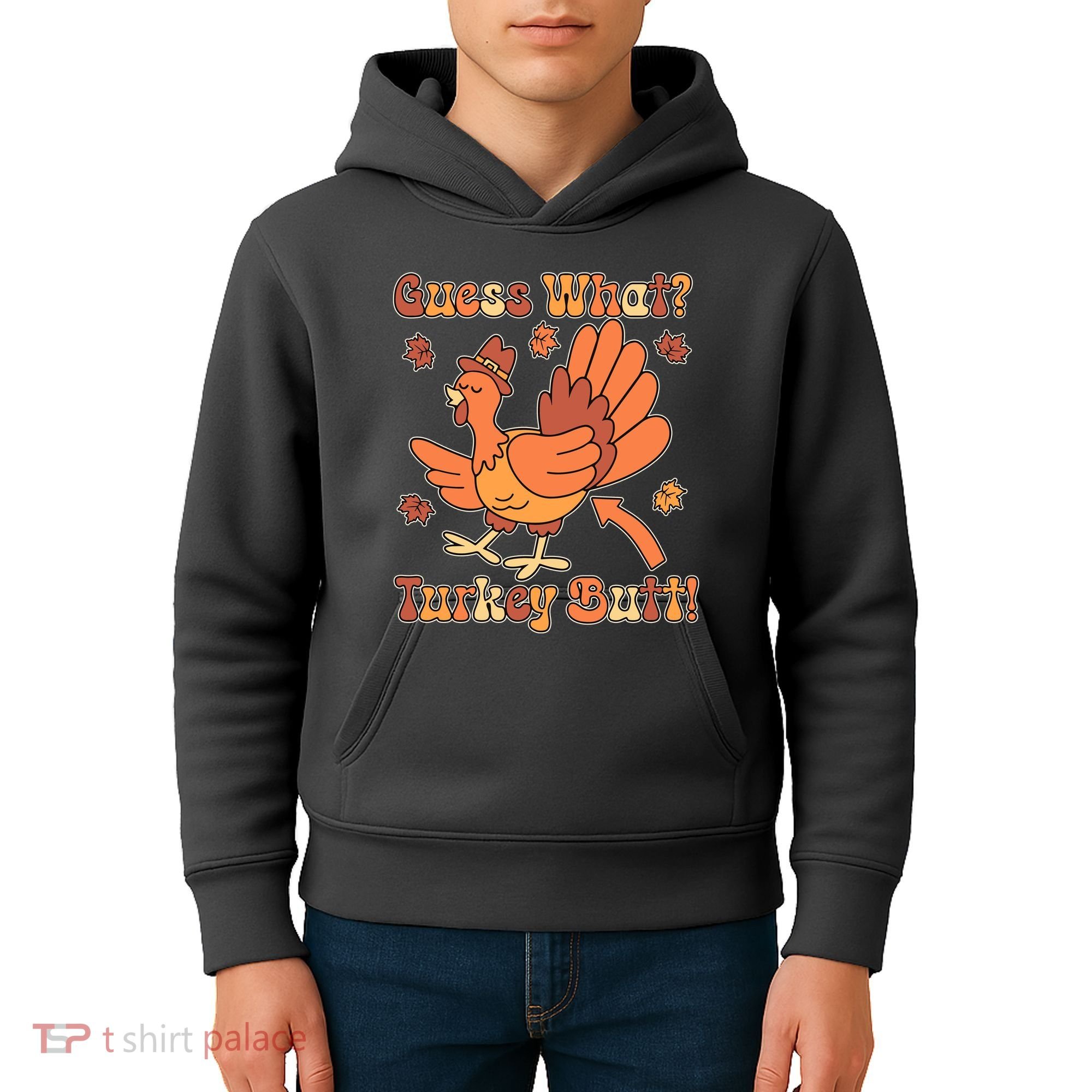 Funny Retro Thanksgiving Guess What Turkey Butt Kids Hoodie